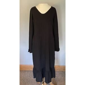 Rachel Parcell Knit‎ Sweater Dress Sz L Black Ruffle Trim Cuff Stretch Blogger